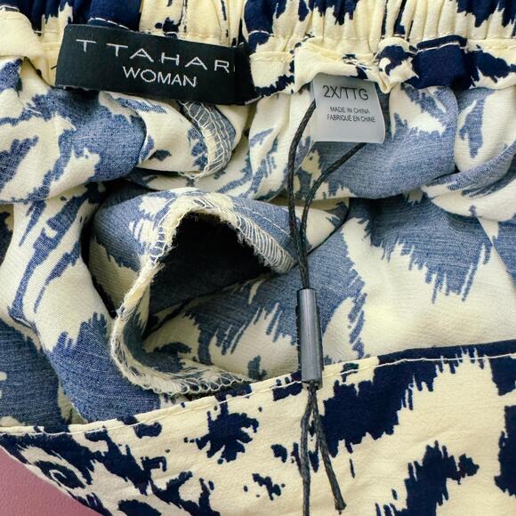 T Tahari Ikat Damask Printed Pull On Crop Wide Leg Pants Black Cream Size 2X NWT - Picture 7 of 10